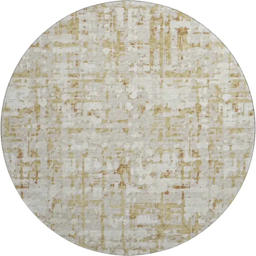 8' Camel And Ivory Abstract Washable Round Rug With UV Protection Photo 2