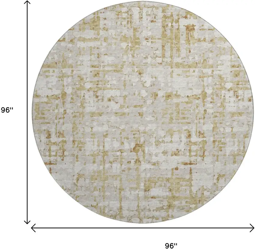 8' Camel And Ivory Abstract Washable Round Rug With UV Protection Photo 3