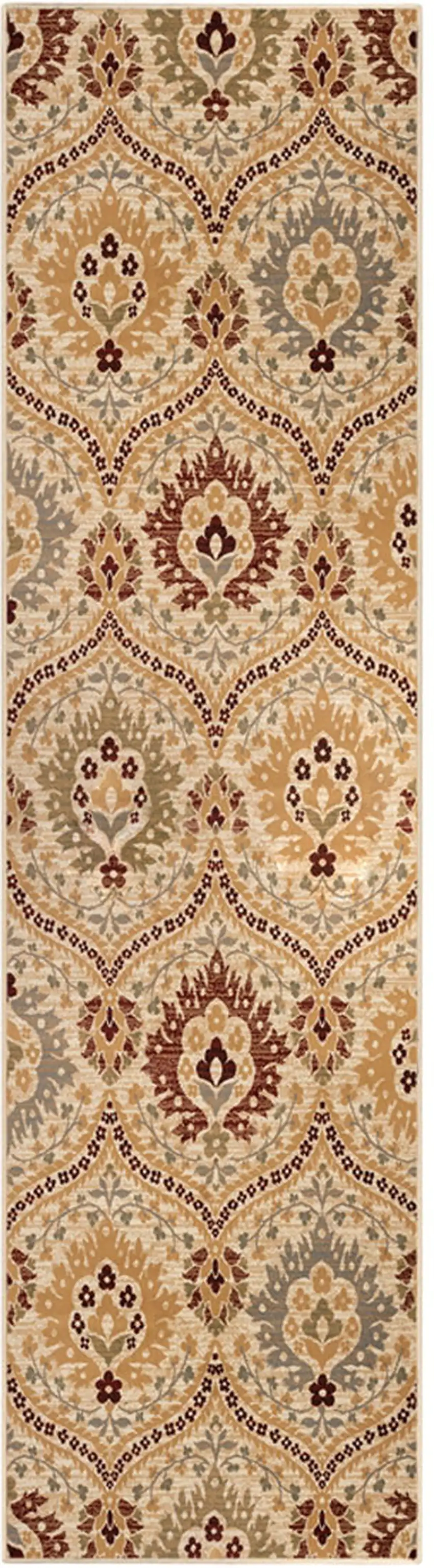 8' Camel Gray And Rust Floral Stain Resistant Runner Rug Photo 1