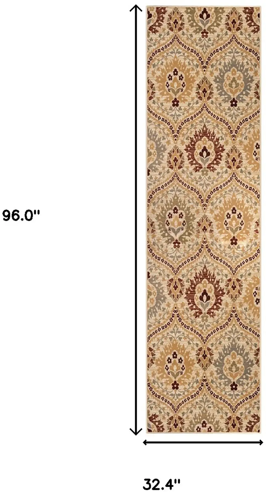 8' Camel Gray And Rust Floral Stain Resistant Runner Rug Photo 6