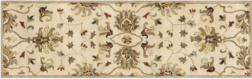 8' Champagne Wool Floral Handmade Runner Rug Photo 1