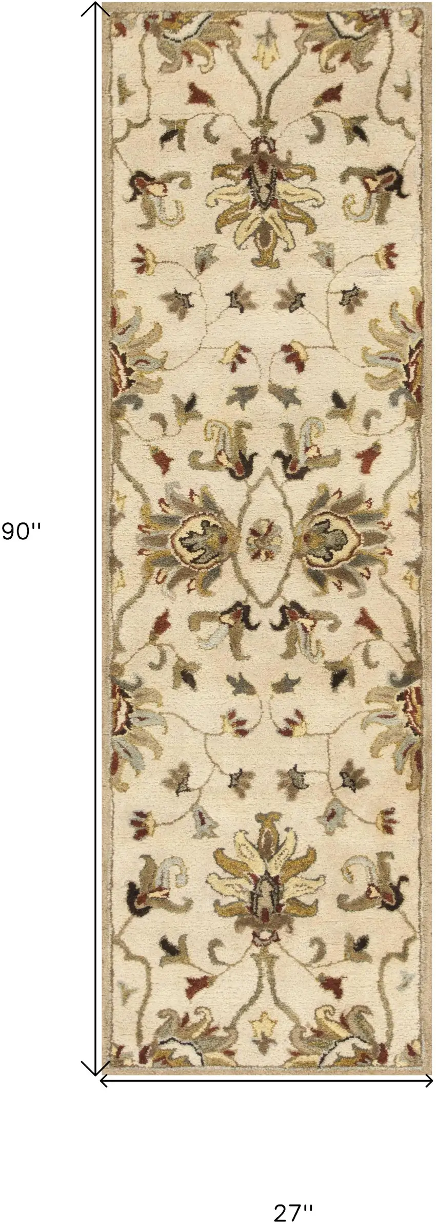 8' Champagne Wool Floral Handmade Runner Rug Photo 5