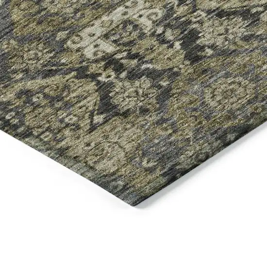 8' Charcoal And Beige Round Damask Washable Indoor Outdoor Area Rug Photo 4