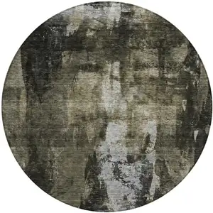 Photo of 8' Charcoal And Black Round Abstract Washable Indoor Outdoor Area Rug