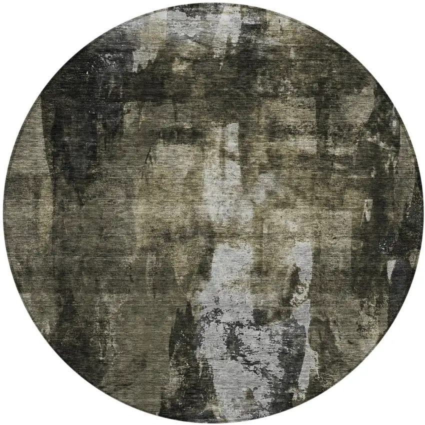 8' Charcoal And Black Round Abstract Washable Indoor Outdoor Area Rug Photo 2