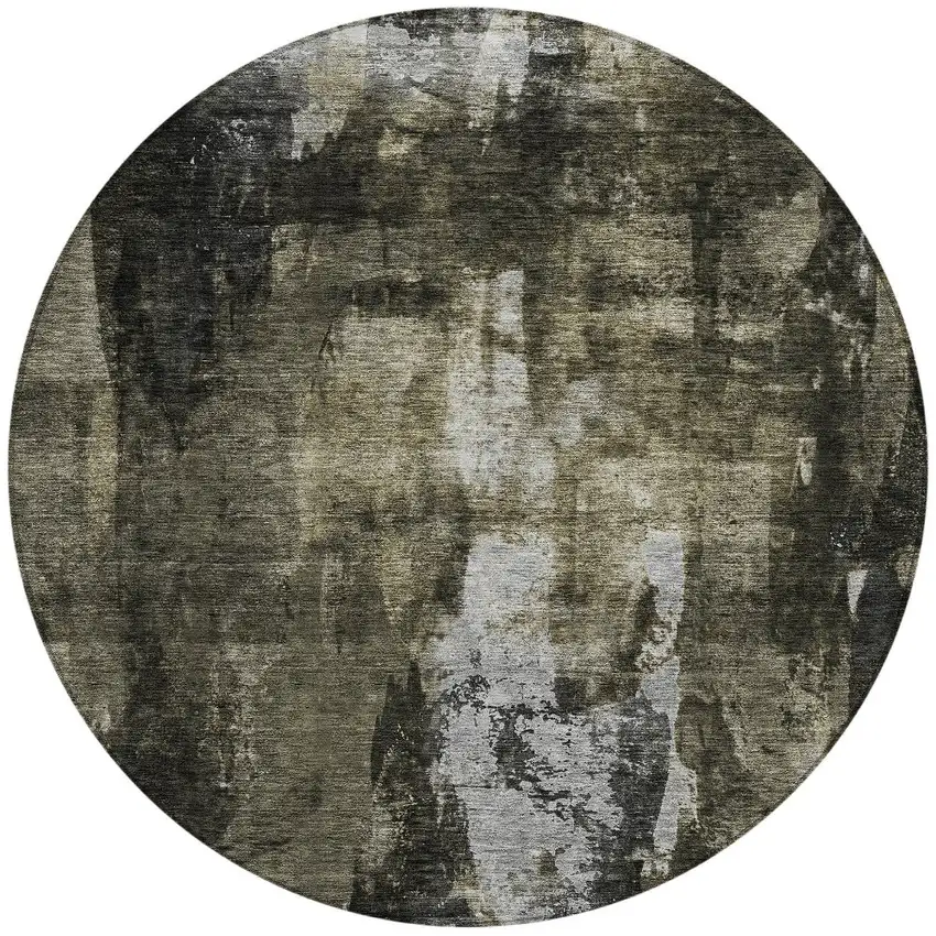 8' Charcoal And Black Round Abstract Washable Indoor Outdoor Area Rug Photo 6