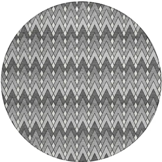 8' Charcoal And Black Round Geometric Washable Indoor Outdoor Area Rug Photo 4