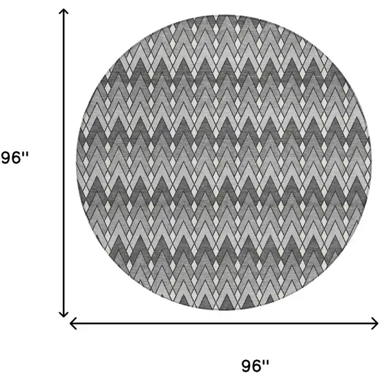 8' Charcoal And Black Round Geometric Washable Indoor Outdoor Area Rug Photo 7