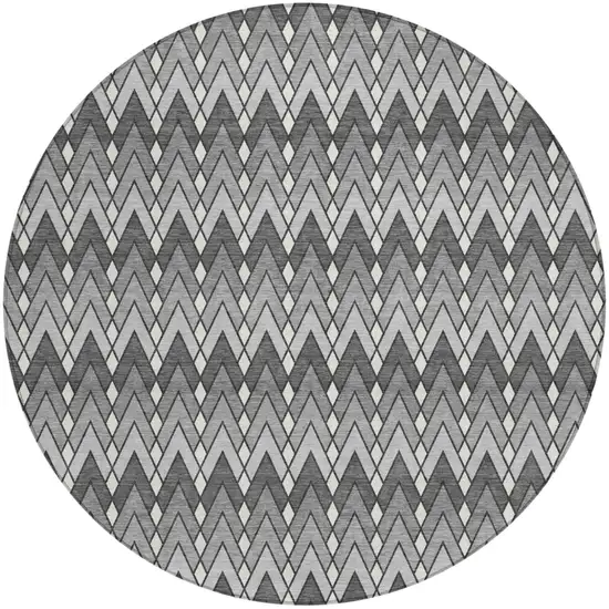 8' Charcoal And Black Round Geometric Washable Indoor Outdoor Area Rug Photo 2