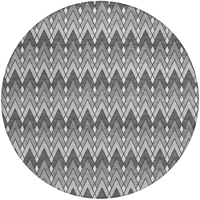 8' Charcoal And Black Round Geometric Washable Indoor Outdoor Area Rug Photo 2