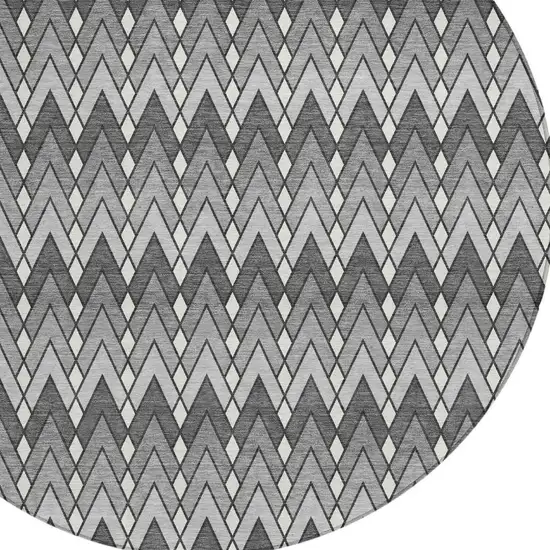 8' Charcoal And Black Round Geometric Washable Indoor Outdoor Area Rug Photo 3