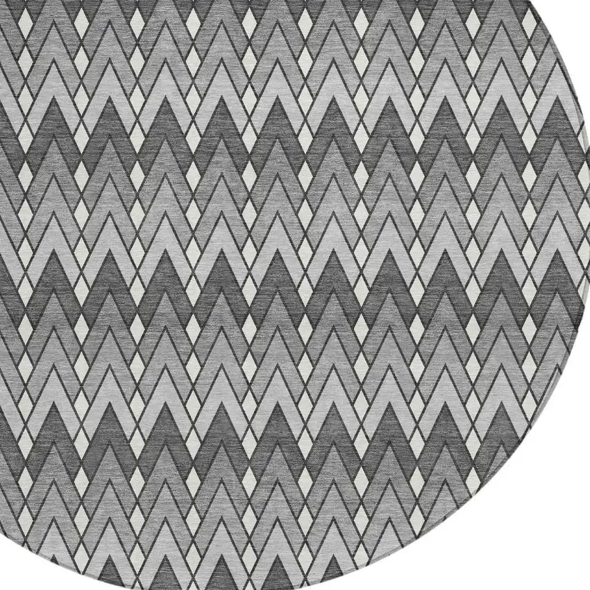 8' Charcoal And Black Round Geometric Washable Indoor Outdoor Area Rug Photo 3