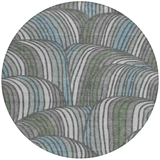 8' Charcoal And Blue Round Abstract Washable Indoor Outdoor Area Rug Photo 3