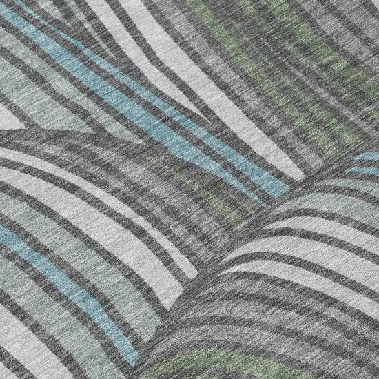 8' Charcoal And Blue Round Abstract Washable Indoor Outdoor Area Rug Photo 7