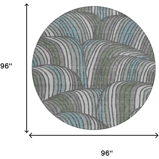 8' Charcoal And Blue Round Abstract Washable Indoor Outdoor Area Rug Photo 8