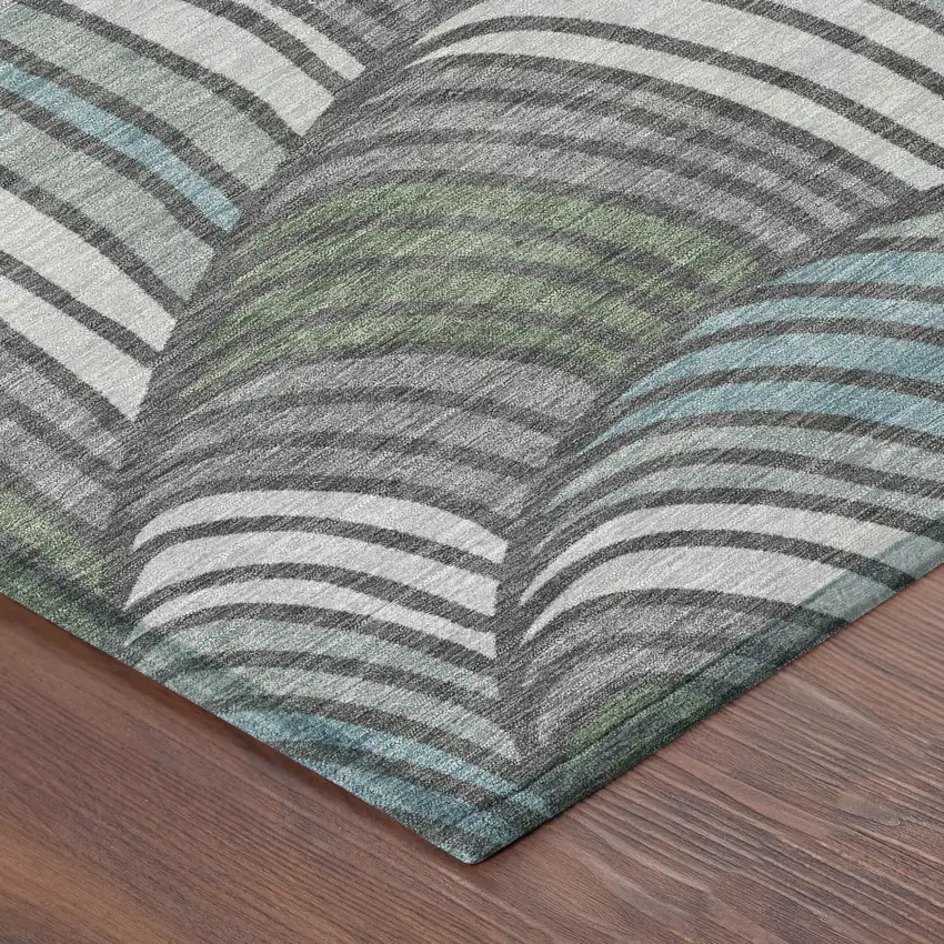 8' Charcoal And Blue Round Abstract Washable Indoor Outdoor Area Rug Photo 6