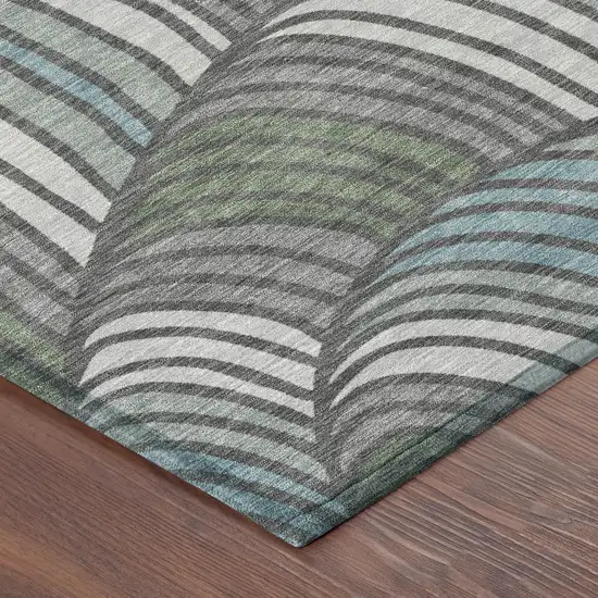 8' Charcoal And Blue Round Abstract Washable Indoor Outdoor Area Rug Photo 6