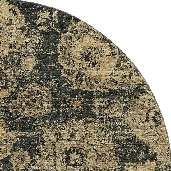 8' Charcoal And Brown Floral Washable Round Rug With UV Protection Photo 3