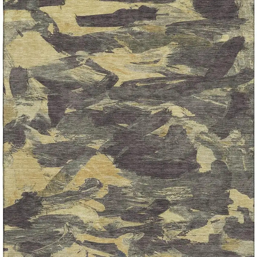 8' Charcoal And Gold Abstract Washable Area Rug With UV Protection Photo 3