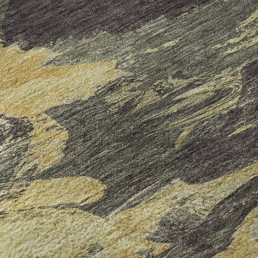 8' Charcoal And Gold Abstract Washable Area Rug With UV Protection Photo 9