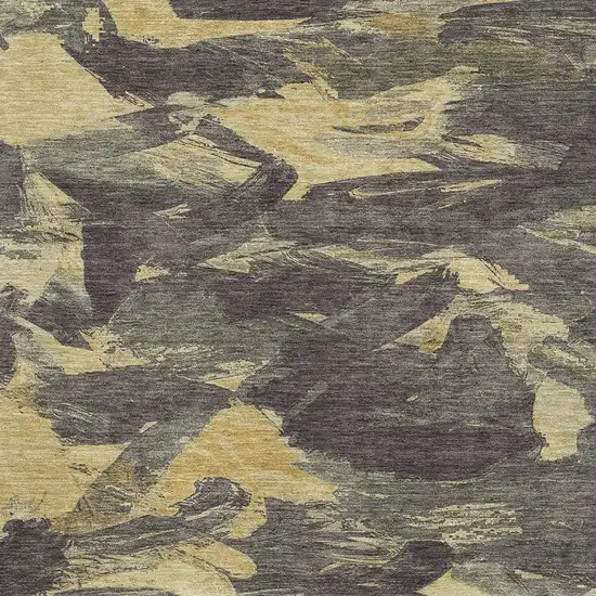 8' Charcoal And Gold Abstract Washable Area Rug With UV Protection Photo 2