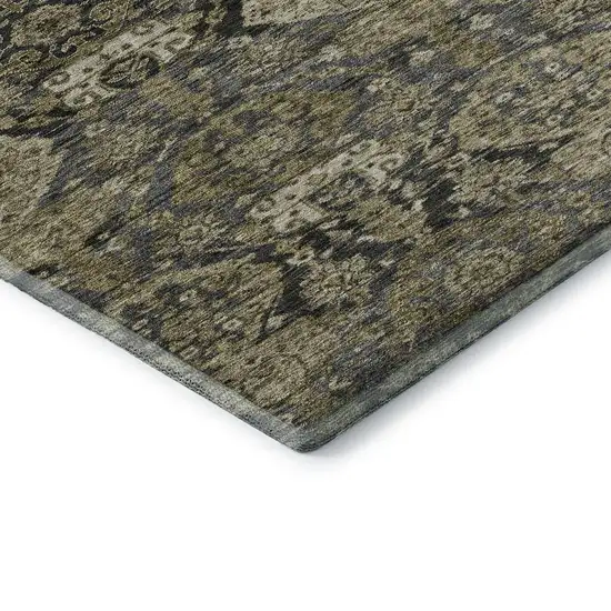 8' Charcoal And Gray Damask Washable Round Rug With UV Protection Photo 6