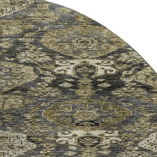 8' Charcoal And Gray Damask Washable Round Rug With UV Protection Photo 2