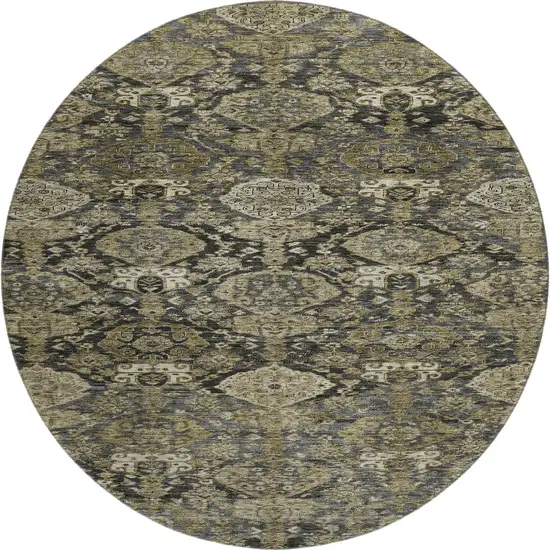 8' Charcoal And Gray Damask Washable Round Rug With UV Protection Photo 1