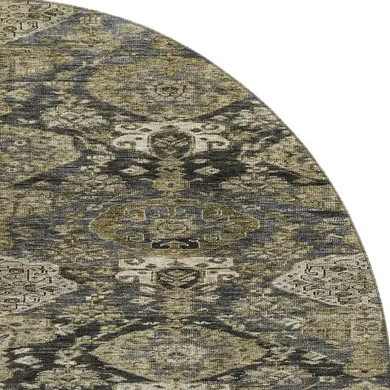 8' Charcoal And Gray Damask Washable Round Rug With UV Protection Photo 3