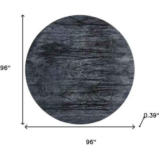 8' Charcoal And Gray Floral Washable Round Rug With UV Protection Photo 8