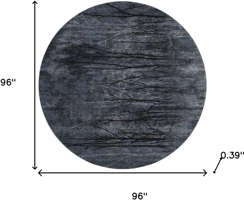 8' Charcoal And Gray Floral Washable Round Rug With UV Protection Photo 8