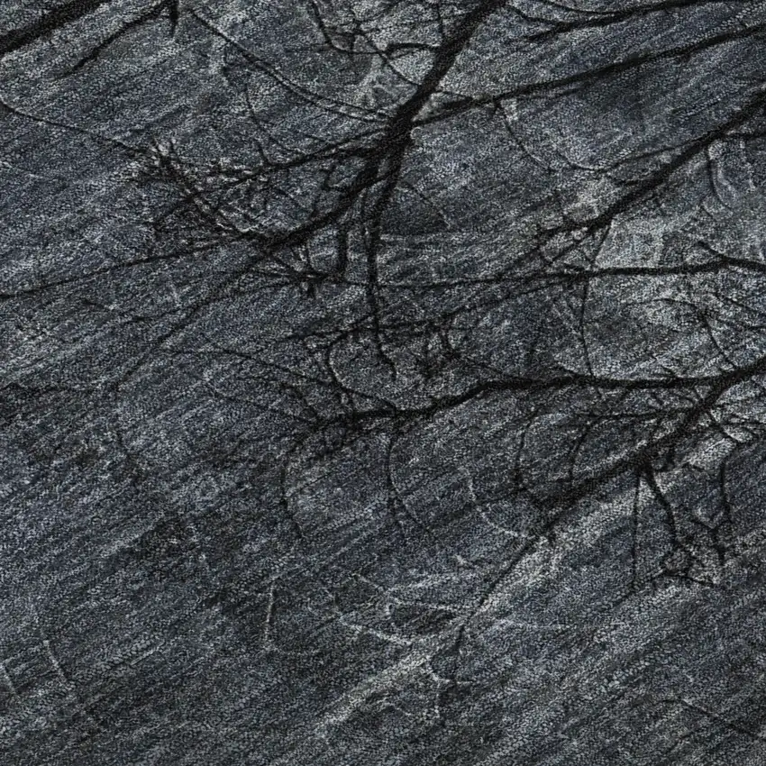 8' Charcoal And Gray Floral Washable Round Rug With UV Protection Photo 7