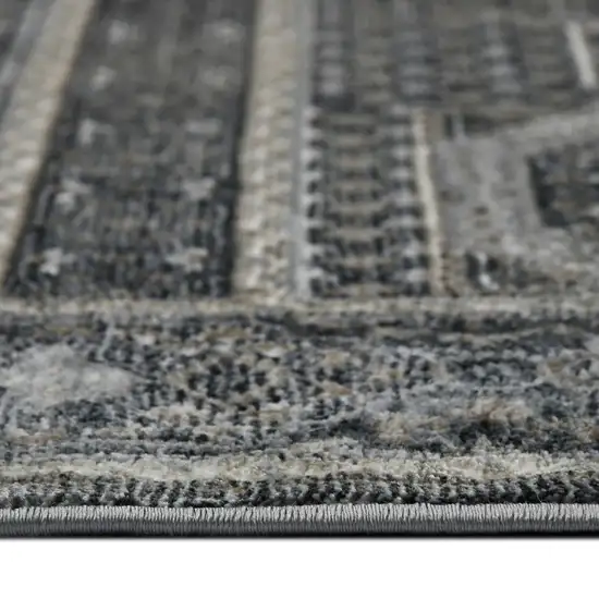 8' Charcoal And Gray Medallion Runner Rug Photo 9