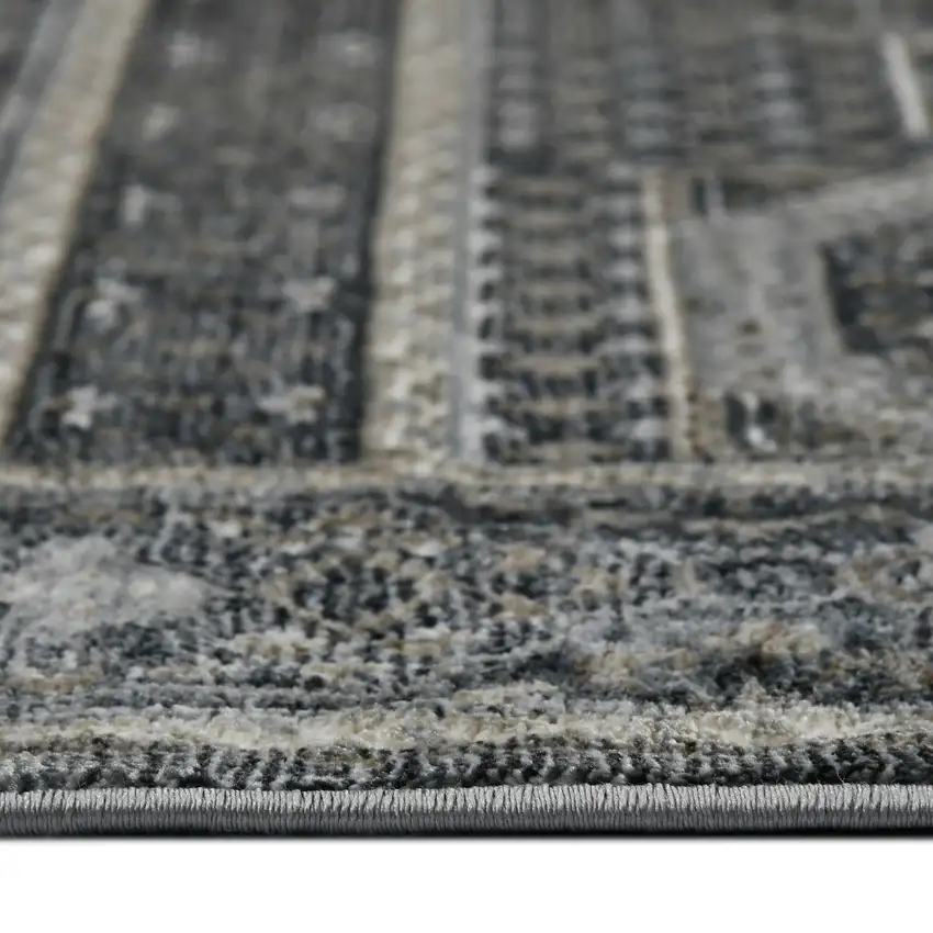 8' Charcoal And Gray Medallion Runner Rug Photo 9