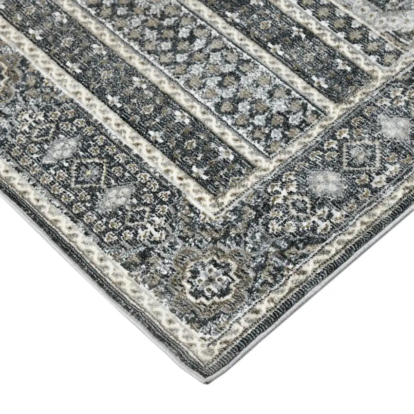 8' Charcoal And Gray Medallion Runner Rug Photo 6