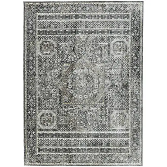 8' Charcoal And Gray Medallion Runner Rug Photo 5