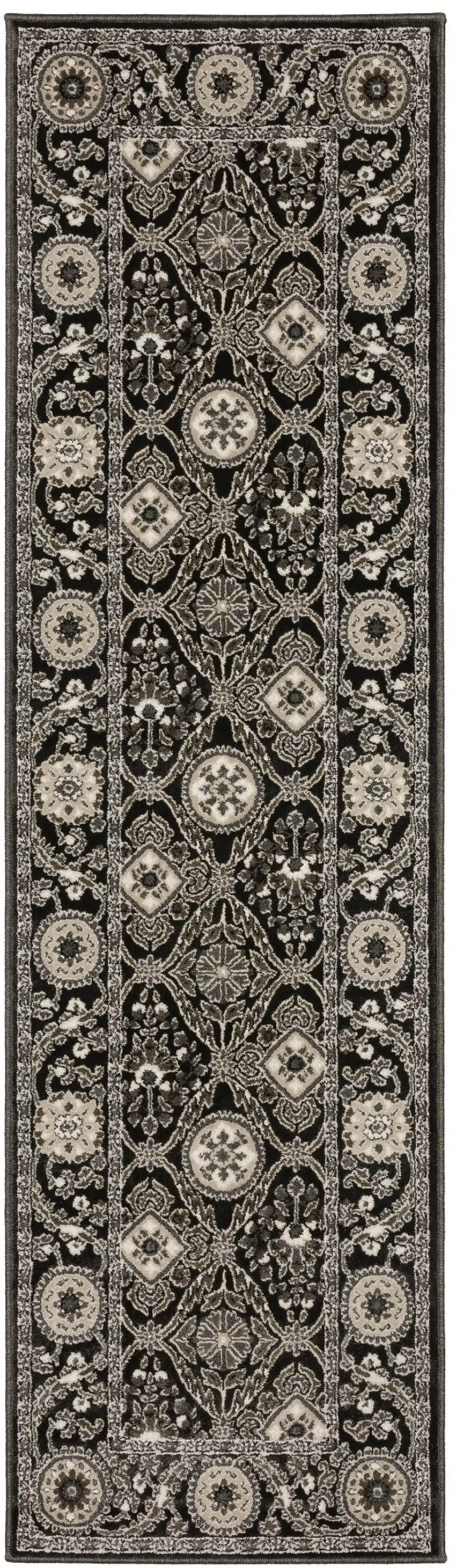 8' Charcoal And Gray Oriental Runner Rug Photo 4