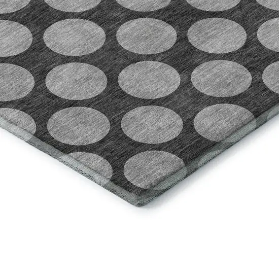 8' Charcoal And Gray Polka Dot Washable Round Rug With UV Protection Photo 6
