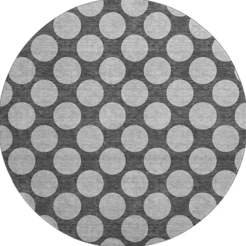 8' Charcoal And Gray Polka Dot Washable Round Rug With UV Protection Photo 3