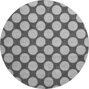 Photo of 8' Charcoal And Gray Polka Dot Washable Round Rug With UV Protection