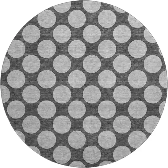 8' Charcoal And Gray Polka Dot Washable Round Rug With UV Protection Photo 1