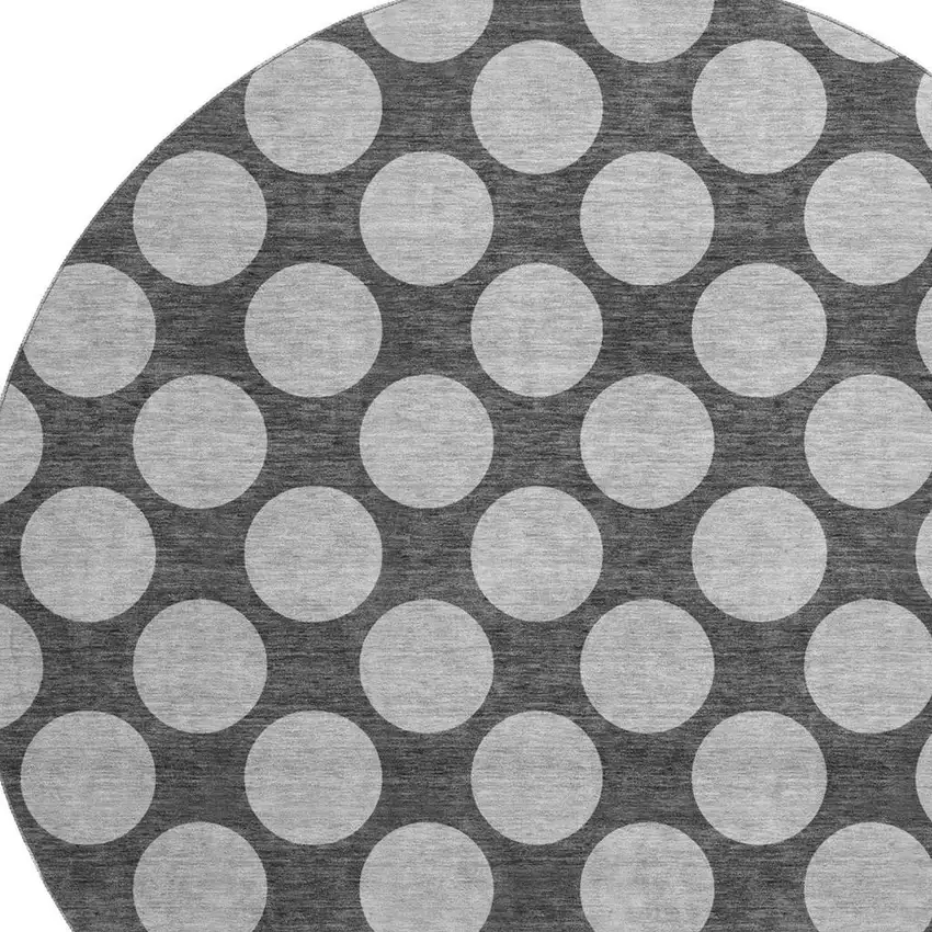 8' Charcoal And Gray Polka Dot Washable Round Rug With UV Protection Photo 2