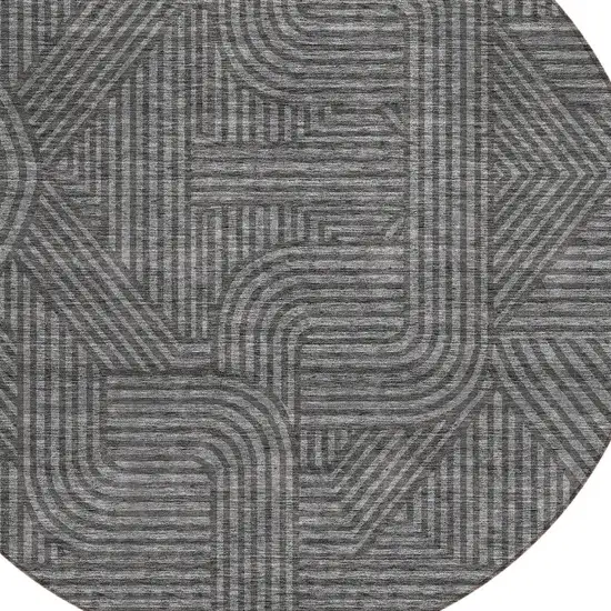 8' Charcoal And Gray Round Abstract Washable Indoor Outdoor Area Rug Photo 4