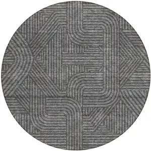 Photo of 8' Charcoal And Gray Round Abstract Washable Indoor Outdoor Area Rug