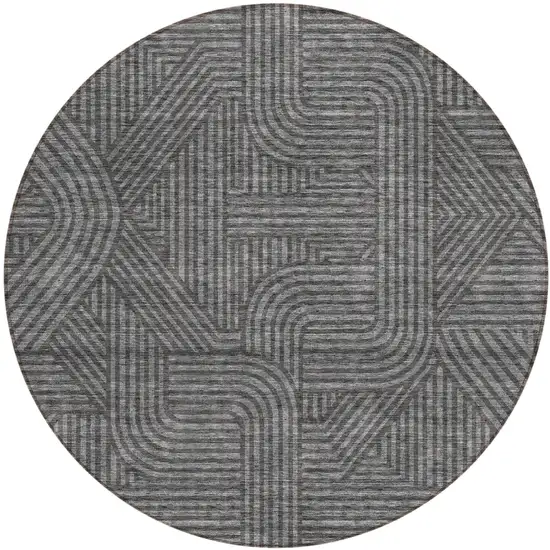 8' Charcoal And Gray Round Abstract Washable Indoor Outdoor Area Rug Photo 2
