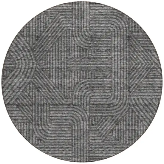 8' Charcoal And Gray Round Abstract Washable Indoor Outdoor Area Rug Photo 5