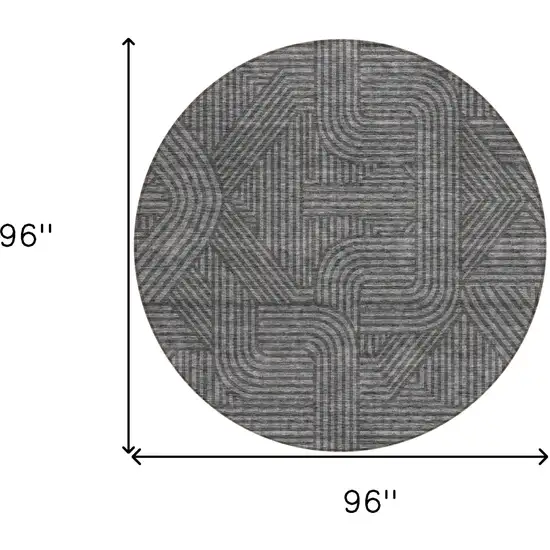 8' Charcoal And Gray Round Abstract Washable Indoor Outdoor Area Rug Photo 3