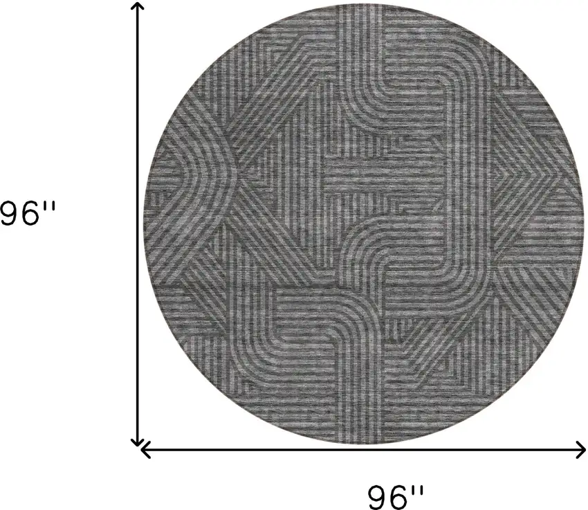 8' Charcoal And Gray Round Abstract Washable Indoor Outdoor Area Rug Photo 3