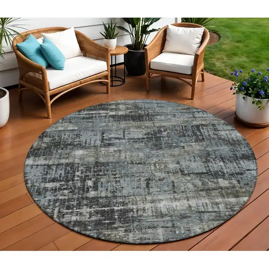 8' Charcoal And Gray Round Geometric Washable Indoor Outdoor Area Rug Photo 2