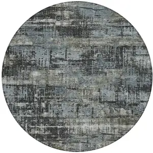 Photo of 8' Charcoal And Gray Round Geometric Washable Indoor Outdoor Area Rug